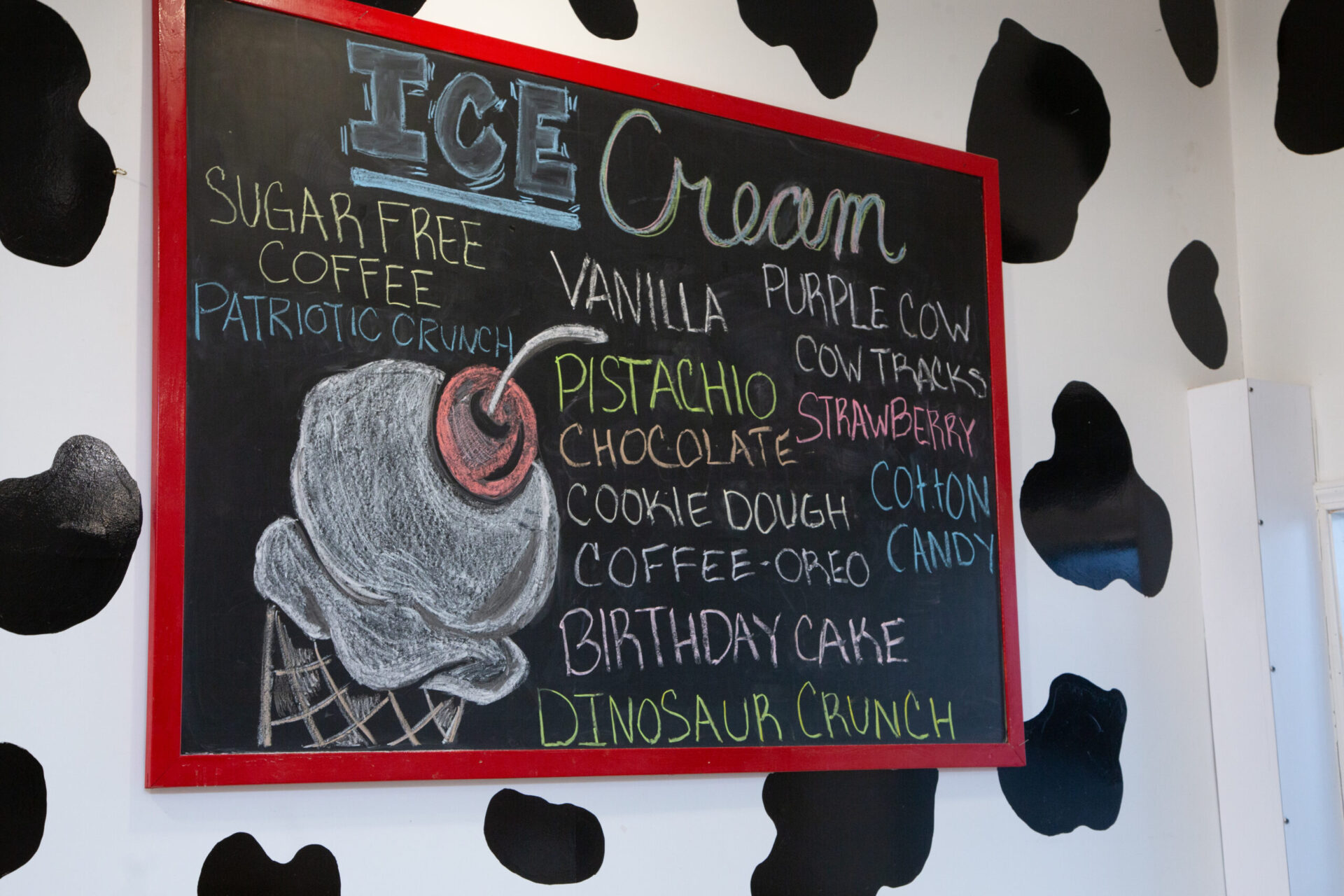 Ice cream menu with many flavors
